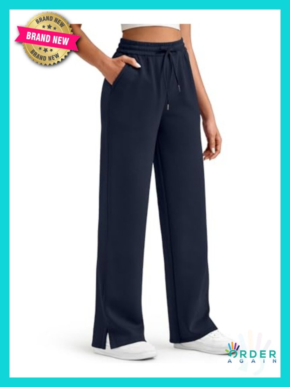 Modal High Waisted Wide Leg Sweatpants with Side Slit and Pockets